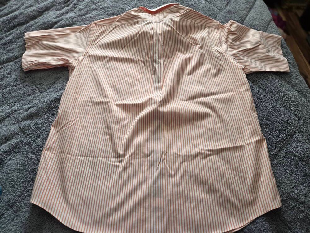 Paul Fredrick Comfort Stretch Non-Iron Orange White Stripe Dress Shirt With Cont - Picture 12 of 12